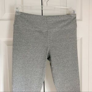 Gray and white striped workout leggings